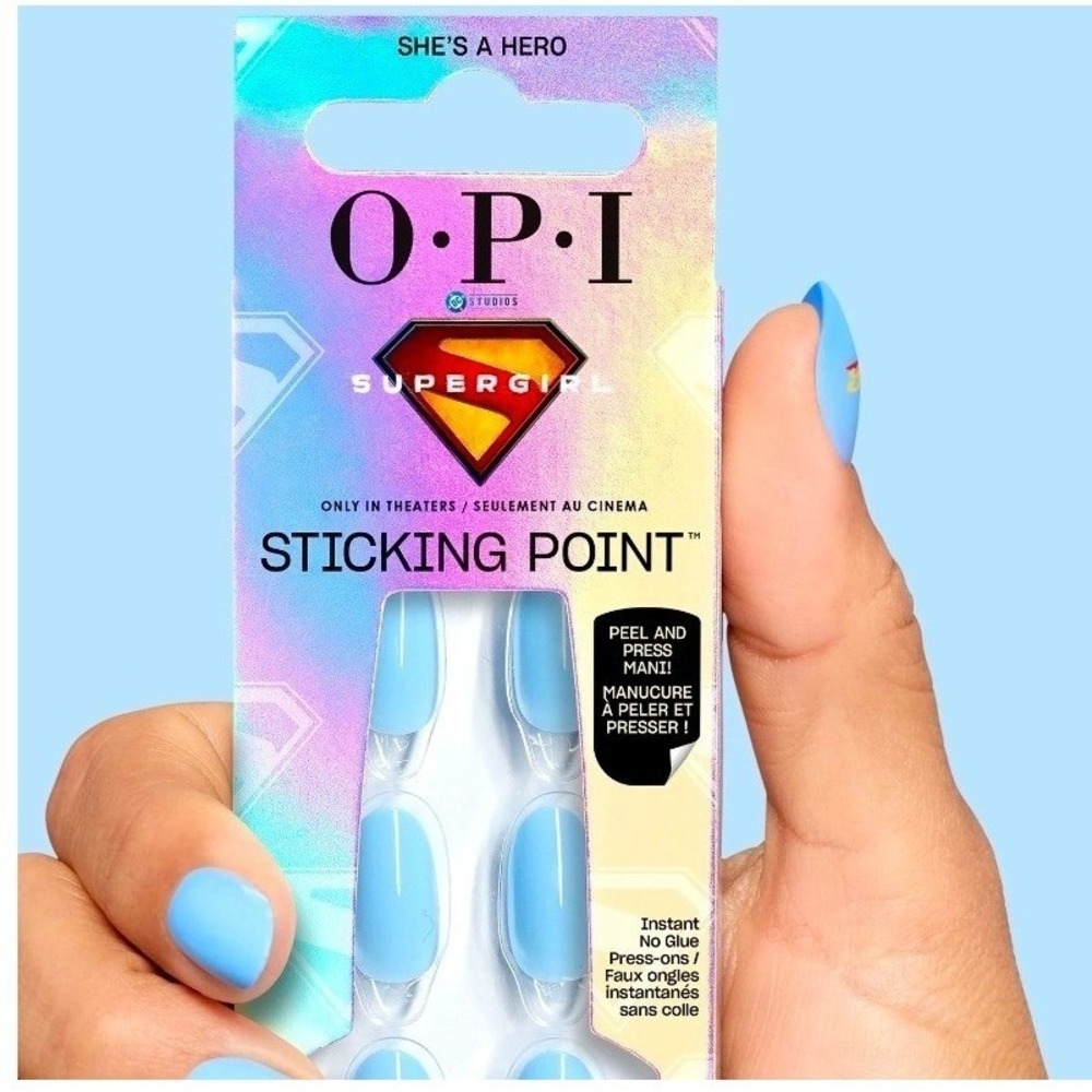 OPI x DC Studios Supergirl Sticking Point Press On Nails Blue 30ct New